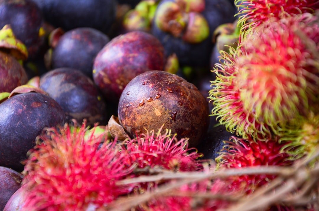 Mangosteen - a bunch of fruit that is sitting on the ground